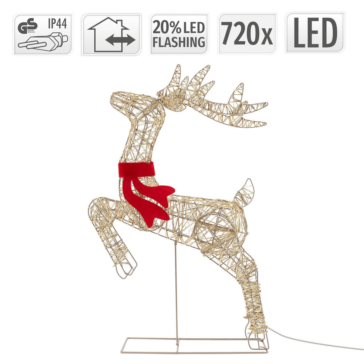 LED SOUSEK, vánoční dekorace, 720 LED, teplá bílá, 91 cm, vánoční osvětlení s časovačem a blikající funkcí - zlatá, kov/plast (59/91/18cm) - ECD-Germany