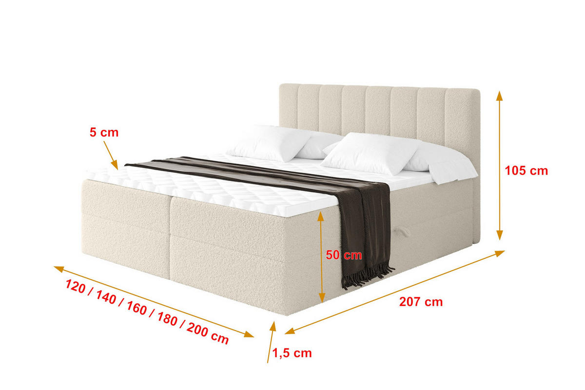 KONTINENTÁLNÍ POSTEL s matrací H4 - OTTA - 140x200 cm Béžová - písková barva, kompozitní dřevo (140/200cm) - ALTDECOR