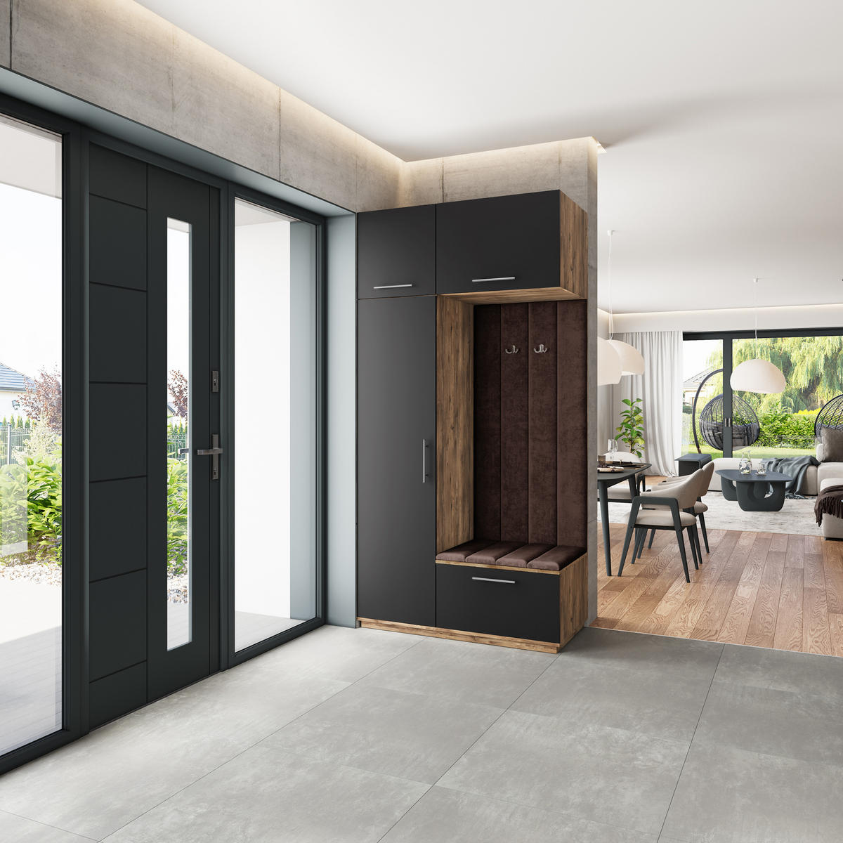 GARDEROBENSCHRANK REMA 120/240/60 cm Modern Garderobe-Set Eiche Lefkas - Eichefarben/Schwarz, Holzwerkstoff (120/240/60cm) - MASSENO