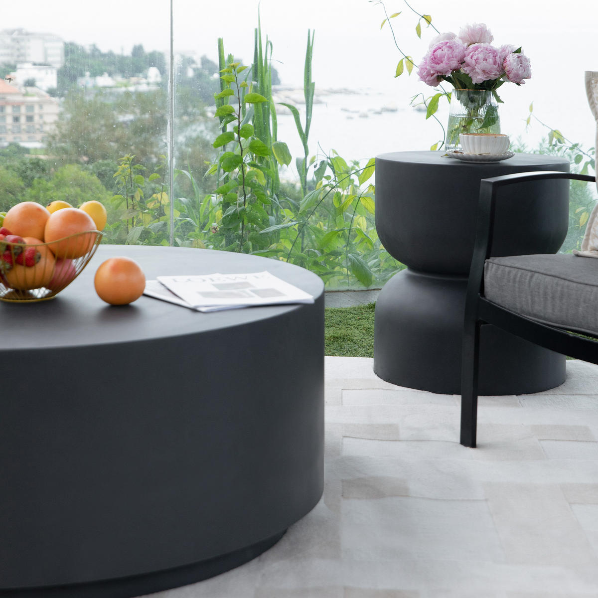 COUCHTISCH ROME Rund Mittel aus Beton 86 x 86 x 41 cm - Schwarz, Naturmaterialien (86/86/41cm) - Elementi