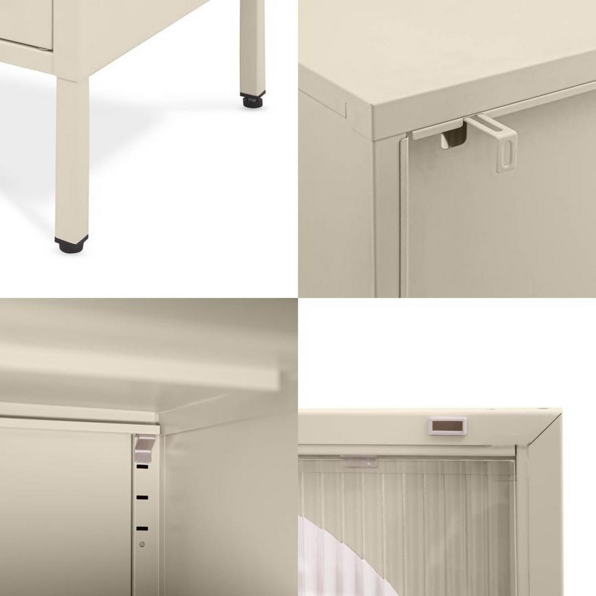 NACHTTISCHE 2er-Set Industrial-Design aus Metall mit 1 Tür aus geriffeltem Glas, Beige - ELIN - Beige, Metall (50/60/40cm) - Sicaan