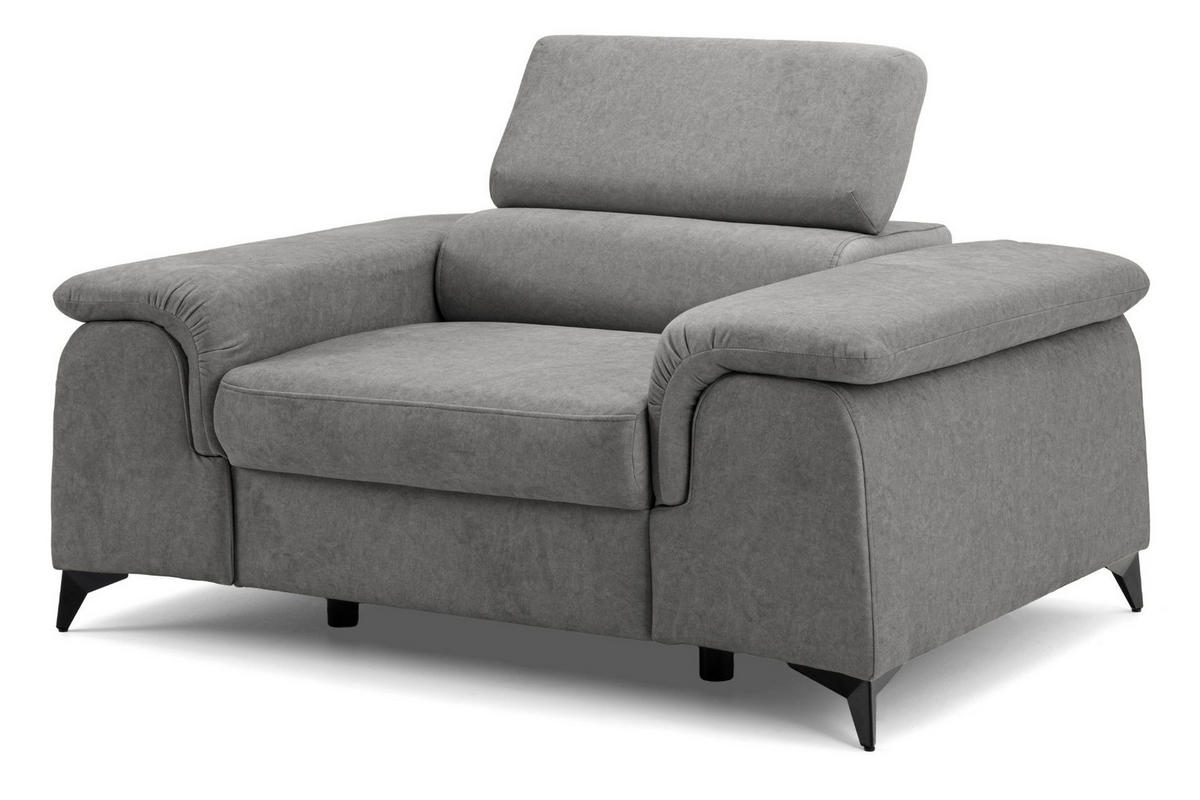 SESSEL PLAZA mit verstellbare Kopfstütze Velours Grau - Schwarz/Grau, Holz/Textil (130/95/100cm) - Muffo
