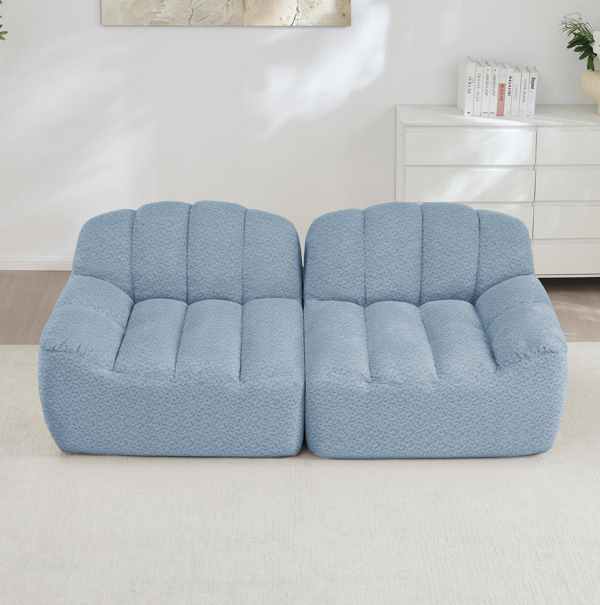 2-SITZER Sofa aus granuliertem Fleece mit modularem, montagefreiem Design Blau - Blau, Textil (104/79/210cm) - Modenvie