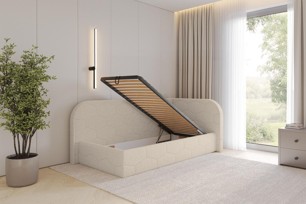 EINZELLBETT Jugendbett mit Bettkasten und Matratze H3/H4, Links - JAXY 90x200 Dunkelbeige - Cappuccino, Holzwerkstoff/Textil (90/200cm) - ALTDECOR