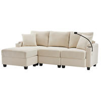 ECKSOFA 213,5/139/87 cm beige aus Cord mit USB-Anschluss und Hocker - Beige, Textil (139/213.5cm) - OKWISH