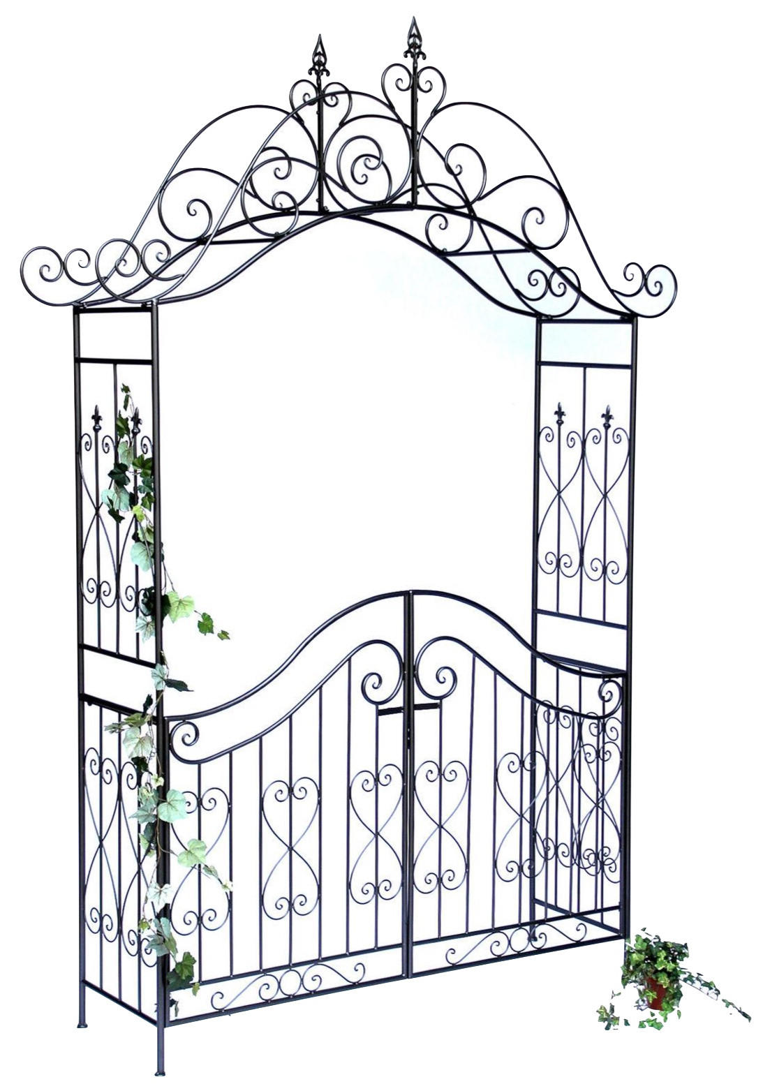 ROSENBOGEN mit Tor Pforte aus Metall 282 x 160 cm - Grau, Metall (160/282/45cm) - DanDiBo