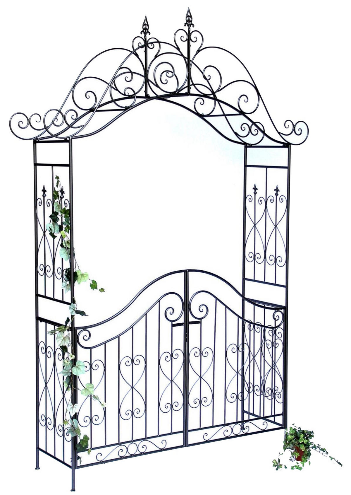 ROSENBOGEN mit Tor Pforte aus Metall 282 x 160 cm - Grau, Metall (160/282/45cm) - DanDiBo