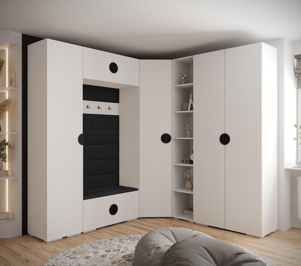 GARDEROBEN-SET 236,7/231,7/47 - Schwarz/Weiß, Holz/Kunststoff (181.7/236.7/47cm) - Abiks Möbel