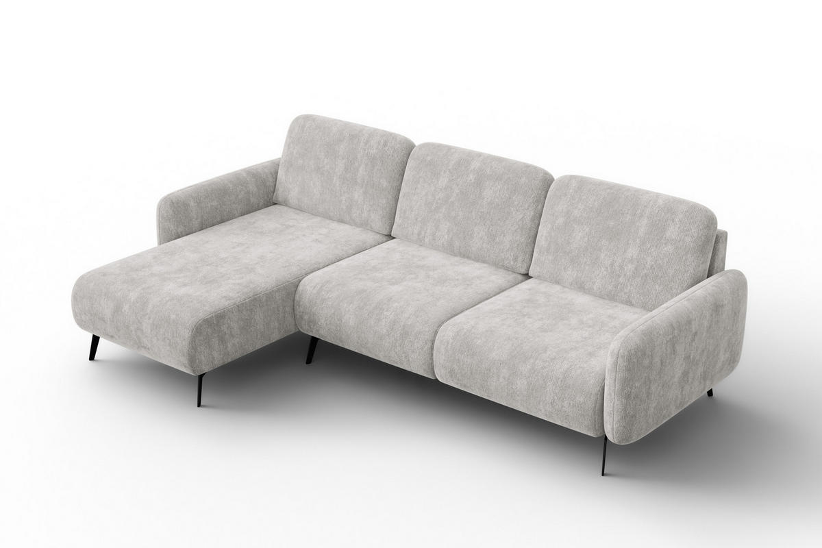 ECKSOFA FEBE 4-Sitzer LINKS, hellgrauer Chenille-Stoff - Hellgrau/Schwarz, Holz/Textil (264/157cm) - Wozimo