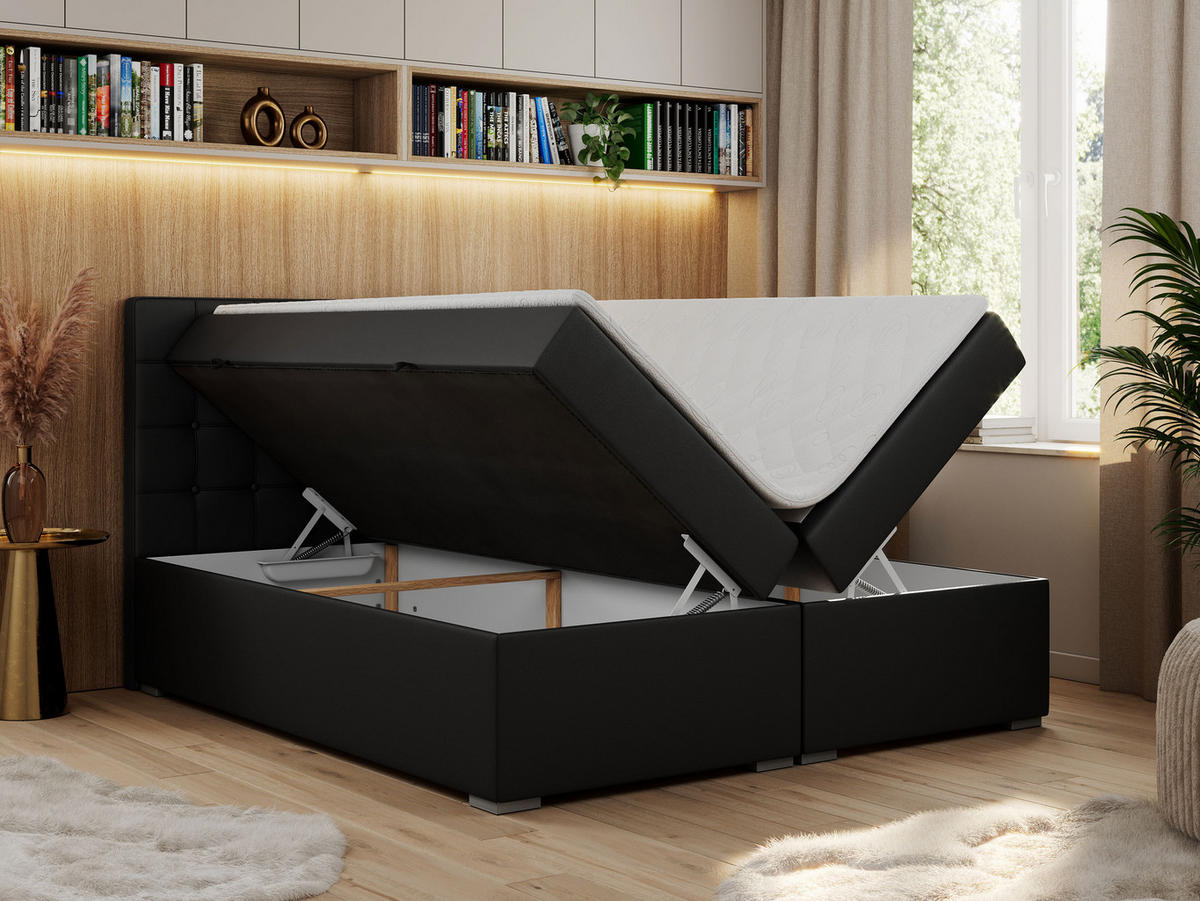 BOXBETT CARMEN 140/200 Schwarz Kunstleder - H4 - Schwarz, Holz/Textil (140/200cm) - MKS