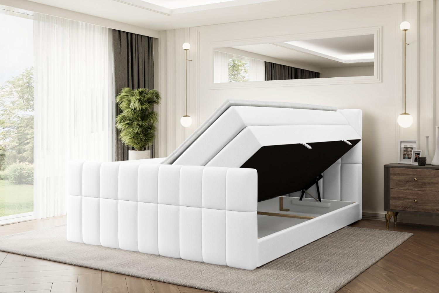 Thumbnail - Altdecor Boxspringbett, Weiß Hochglanz, Holzwerkstoff, Höhe ca. 20 cm, 120x200 cm, Schlafzimmer, Betten, Boxspringbetten