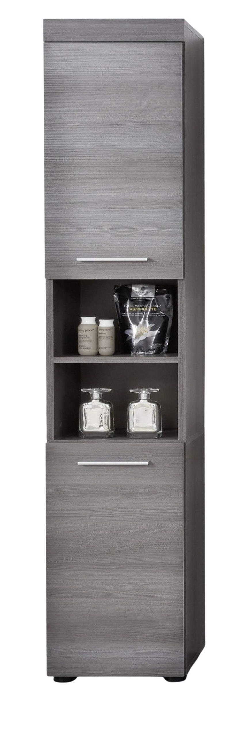 HOCHSCHRANK grau Rauchsilber 30 x 190 cm, Badschrank Türanschlag wechselbar - Silberfarben/Schwarz, Holzwerkstoff/Kunststoff (30/190/31cm) - Top.Furn