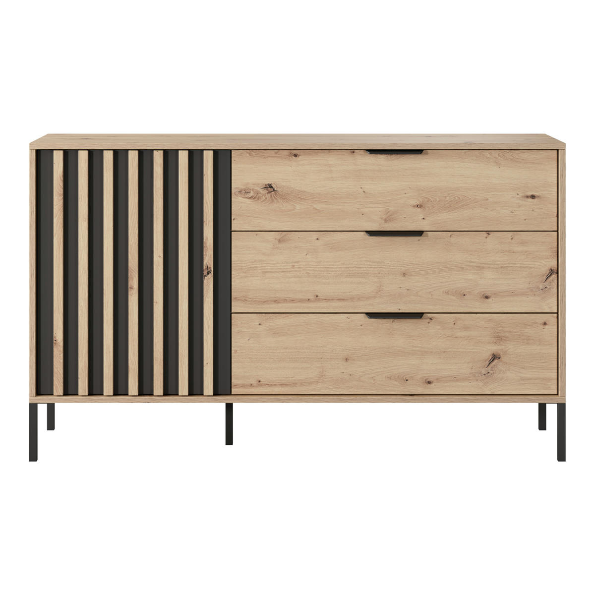 SIDEBOARD TANA KOM1 Lamellen Anthrazit Eiche - Eichefarben/Braun, Glas/Holzwerkstoff (137/82/40cm) - Komodee