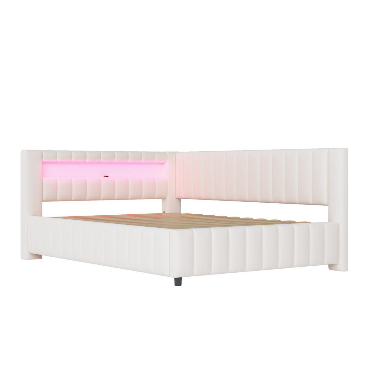 POLSTERBETT 140/200 cm Beige aus Samt mit LED-Licht und USB-Ladeanschluss - Beige, Textil (140/200cm) - OKMYHOME