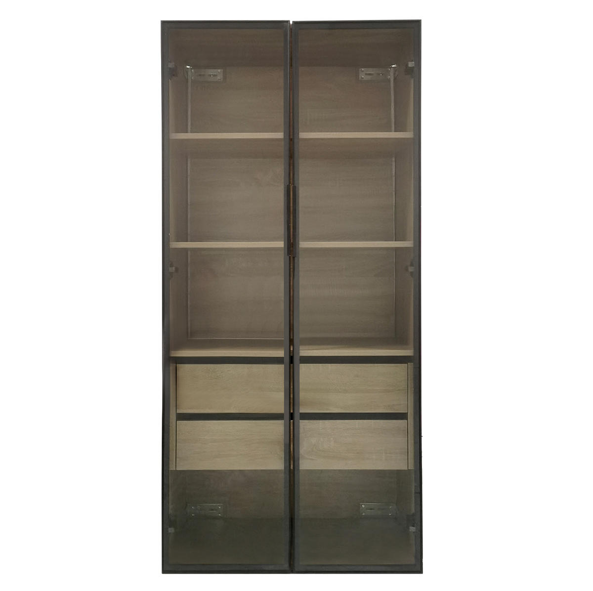 BADEZIMMERSCHRANK 74x36x155 cm Natural aus Spanplatte mit LED-Beleuchtung & Glasschranktüren - Naturfarben, Holzwerkstoff (74/155/36cm) - Modfu