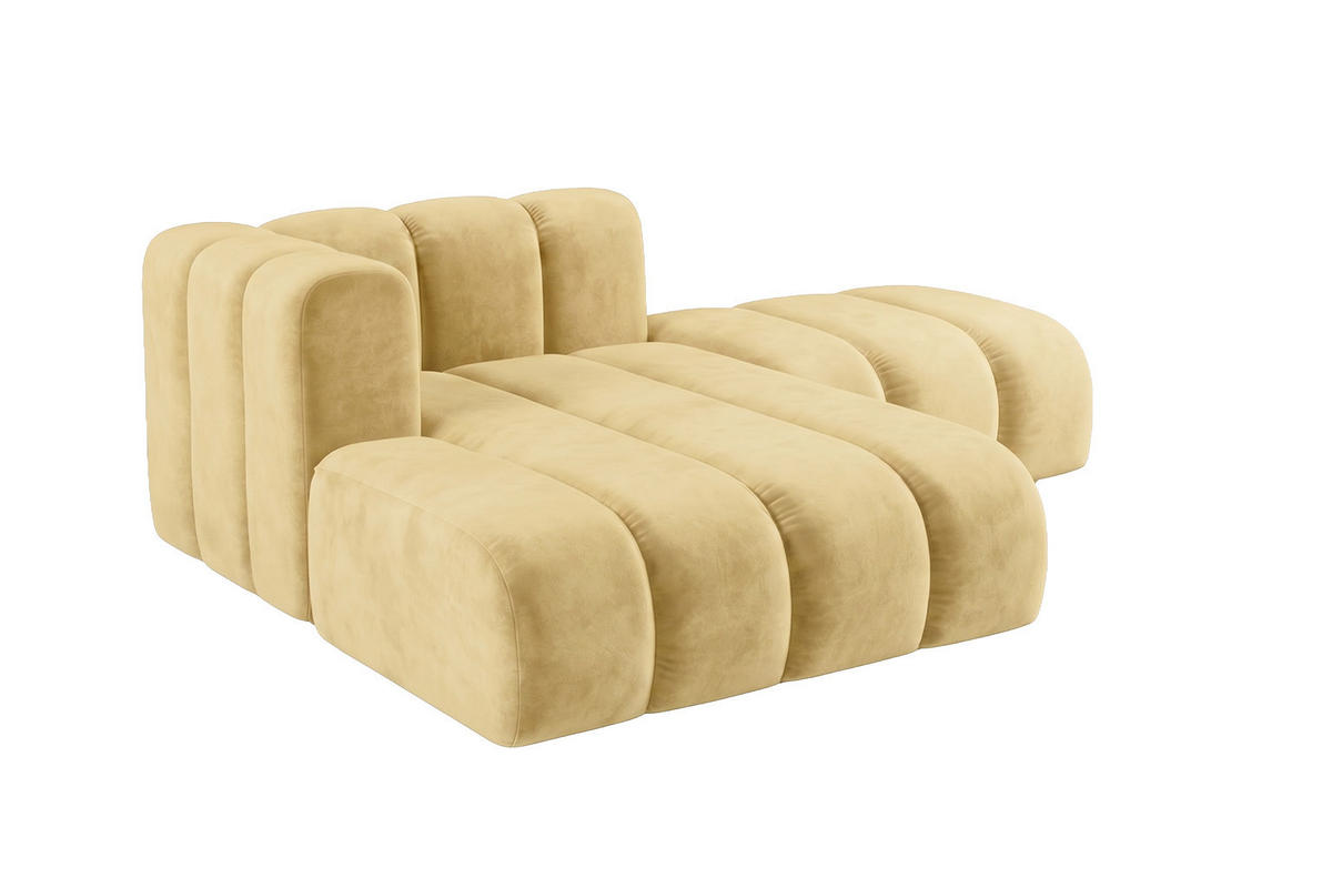 CHAISELONGUE Modulare Mit Hocker, Velvet-Stoff Riviera, Buttergelb, Links, GRAND - Hellgelb, Holz (204/179cm) - Kaiser Möbel