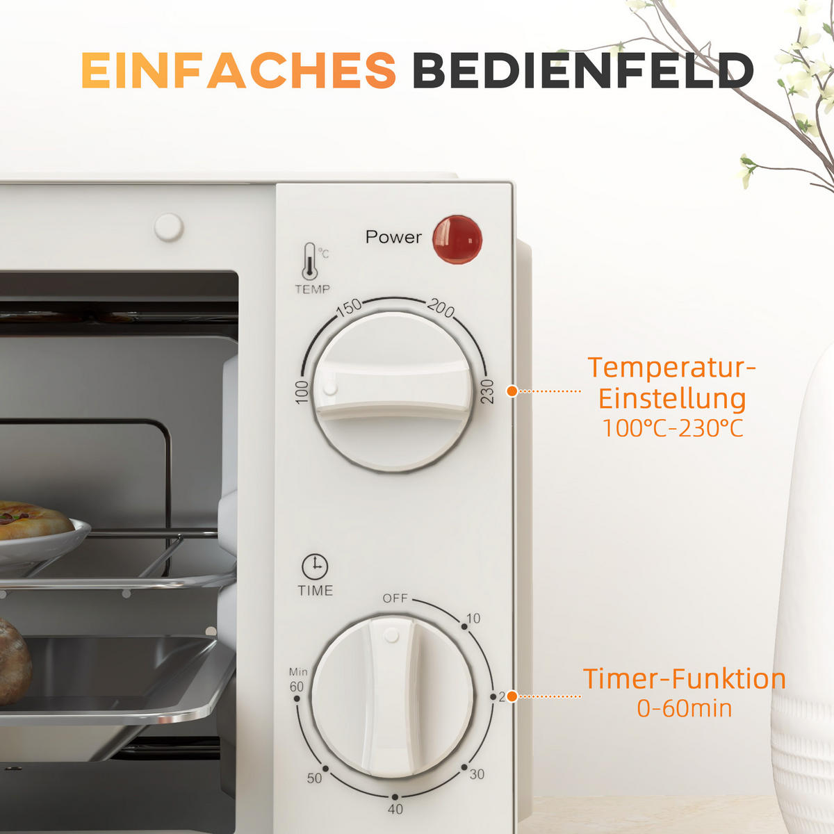 MINIBACKOFEN 9L 750W Mini Ofen mit Backblech & Grillrost, Temperatur 100-230°C, 60 Min. Timer, Edelstahl, Cremeweiß - Beige, Metall (35/20/24.6cm) - Beaface