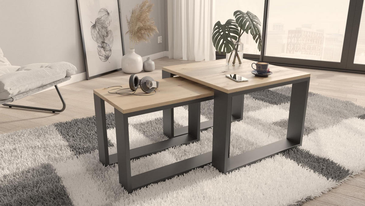 SATZTISCH im Industrie-Stil Artisan Eiche 2er-Set - Eiche Artisan, Holzwerkstoff (59.6/60/43.3cm) - Matkam Möbel