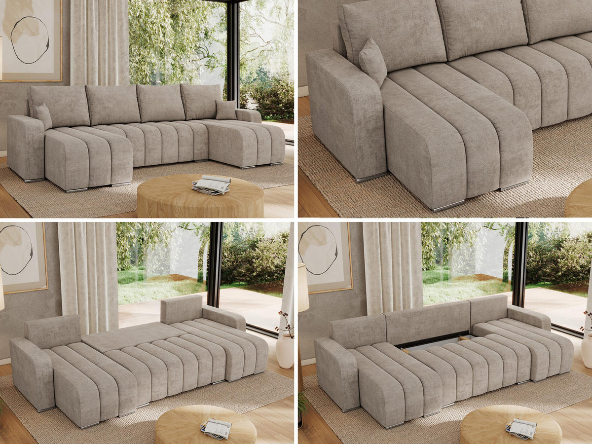 WOHNLANDSCHAFT KIRASSO U Beige Struktur - Beige/Grau, Textil/Metall (320/86/147cm) - MKS