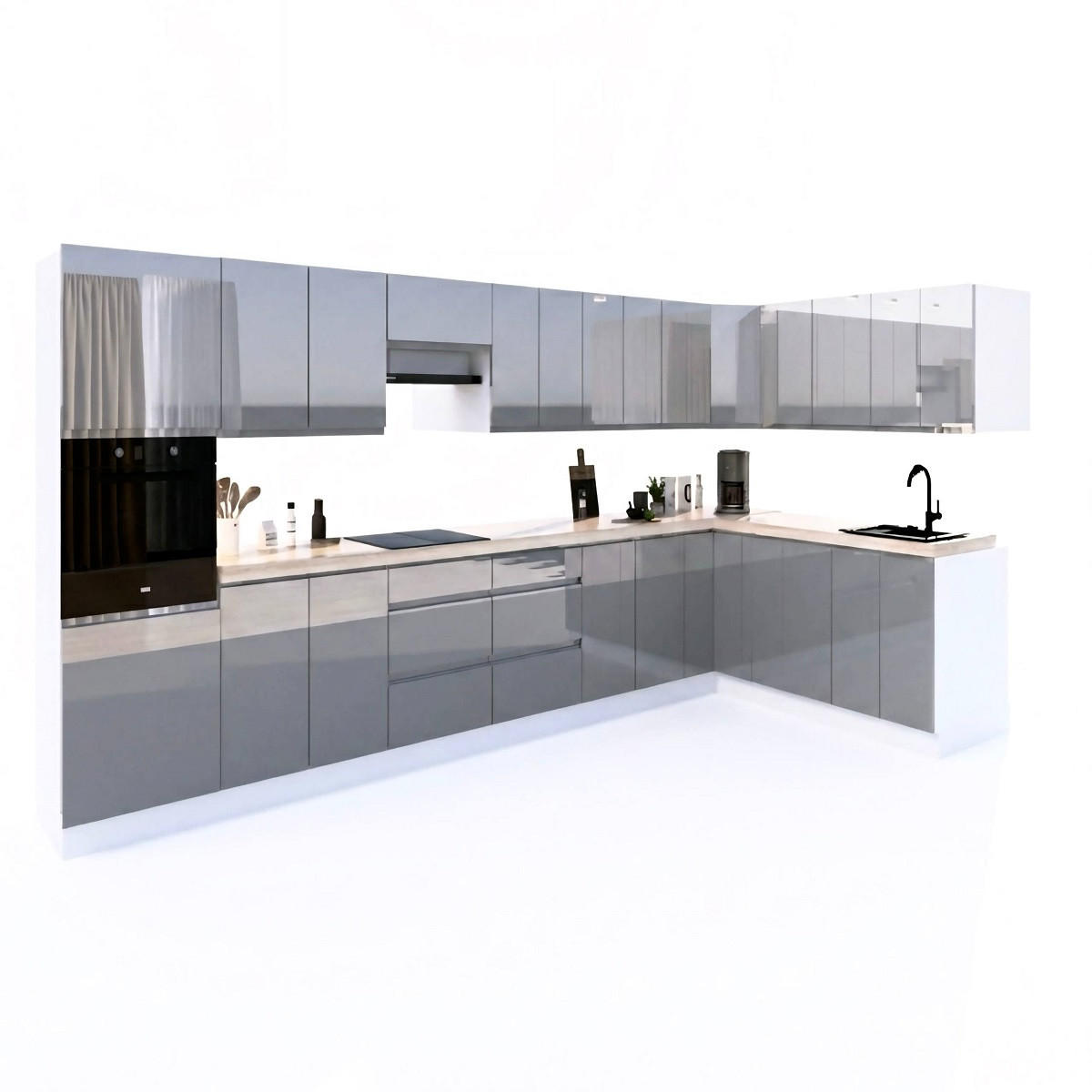 WINKELKÜCHE 420 cm x 200 cm - Aspen KA8-M420 - in Grau/Hochglanz - Grau, Holz/Holzwerkstoff (620/212/58cm)