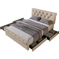 POLSTERBETT 140/200 cm mit 4 Schubladen, Matratze und verstellbarem Kopfteil - Naturfarben, Metall (140/200cm) - BEAOK
