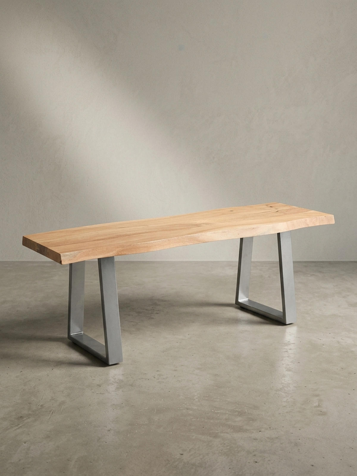 GARDEROBENBANK Massivholz Metall Baumkante, Akazie-Silber 120x40x46 cm - Silberfarben/Braun, Holz/Metall (120/46/40cm) - KADIMA DESIGN