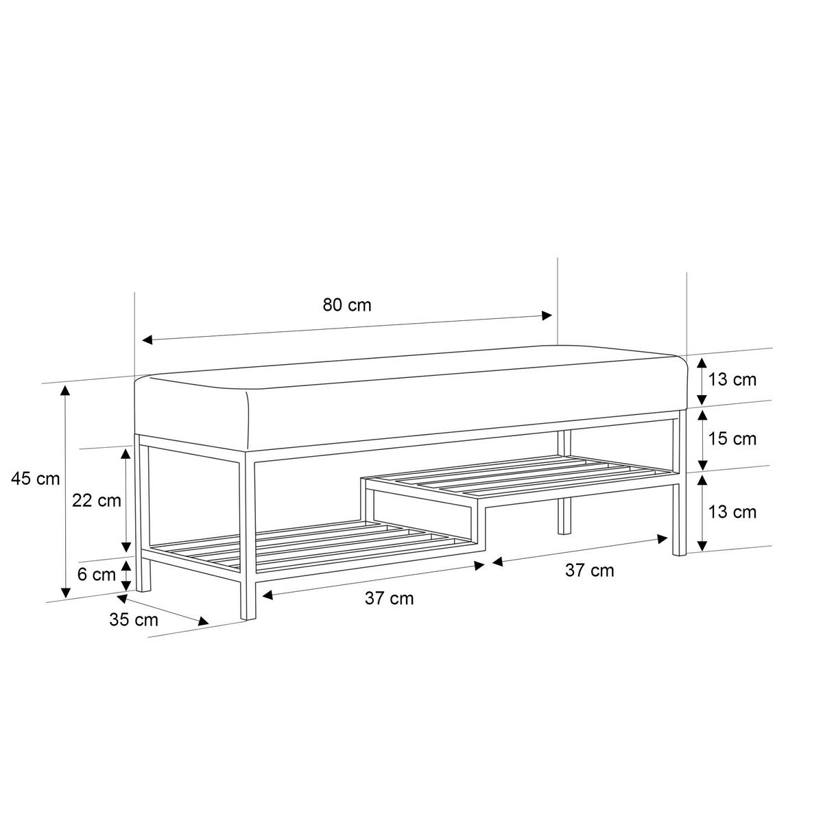 POLSTERBANK STEP 80 cm Schwarz ,Metallgestell - Schwarz, Metall (80/45/35cm) - Idohome