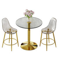BARTISCH-SET DE-39404 3-teilig, Glastisch und 2 Hocker Gold - Goldfarben, Metall (89/92/89cm) - ComfortXL