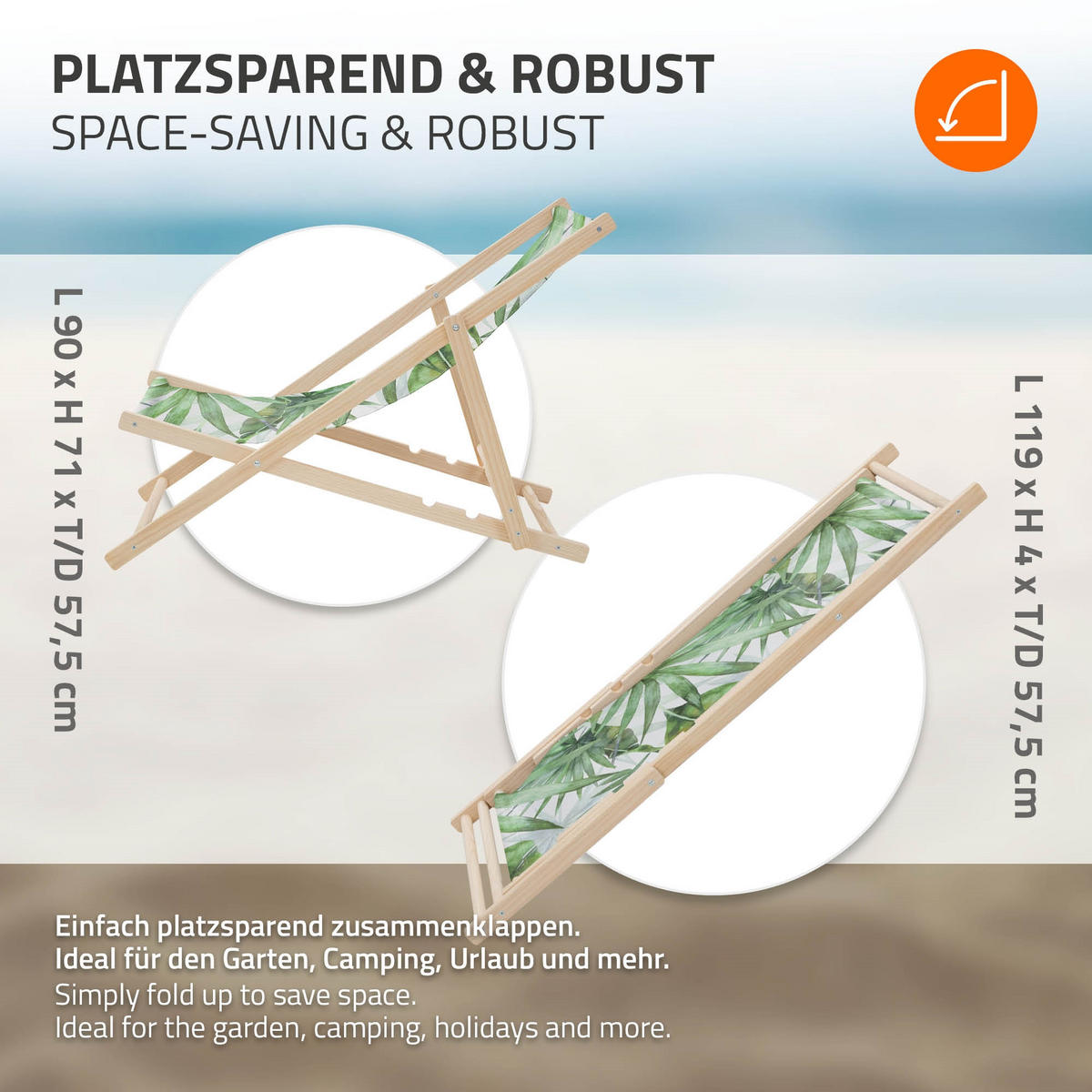 LIEGESTUHL Palme Grün-Weiß - Grün, Holz (57.5/83/100cm) - ECD-Germany