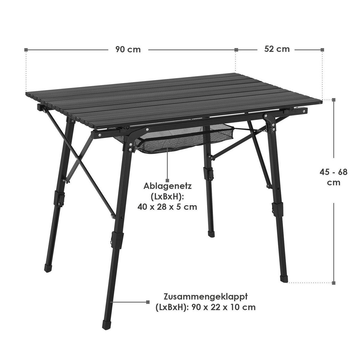 CAMPINGTISCH Picco faltbar schwarz - Schwarz, Metall (90/52/68cm) - Juskys