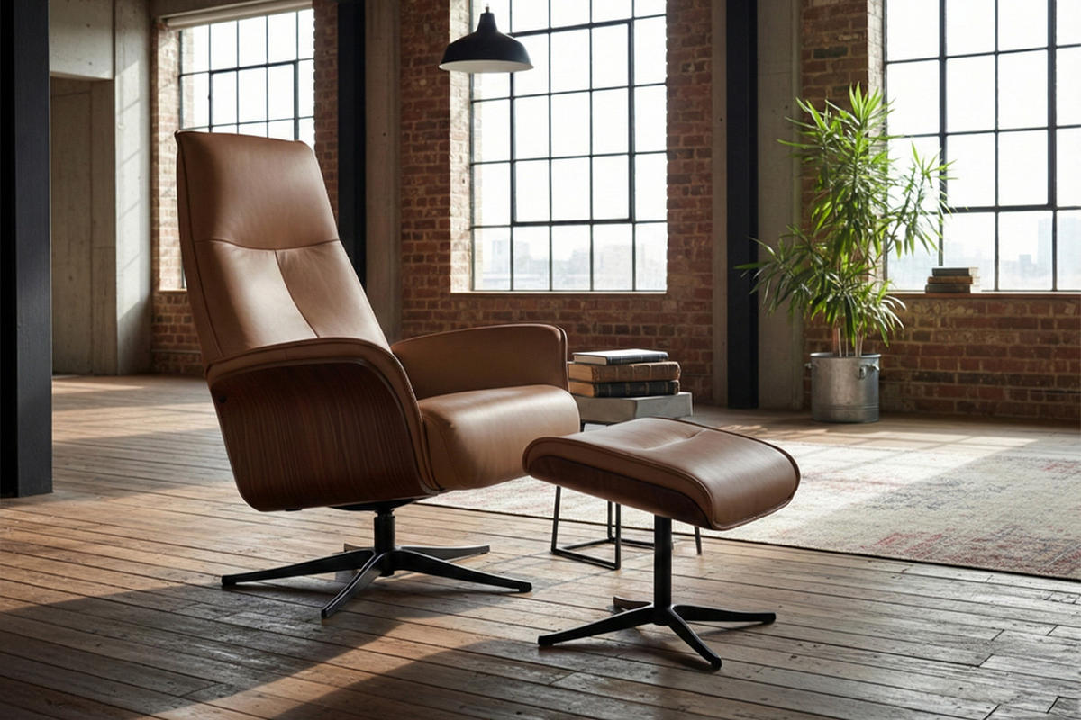 RELAXSESSEL FERREIRA Braun Leder Relaxfunktion - Schwarz/Braun, Leder/Metall (78/106/84cm) - KAWOLA