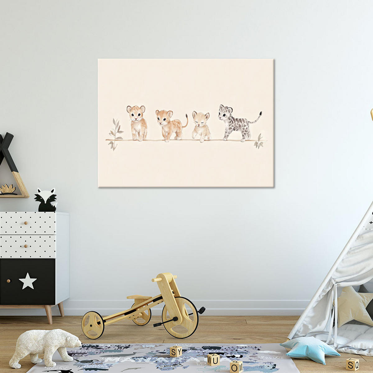 LEINWANDBILD für Kinderzimmer Afrikanische Boho Tiere 100x70cm - Beige, Textil (100/70cm) - Feeby