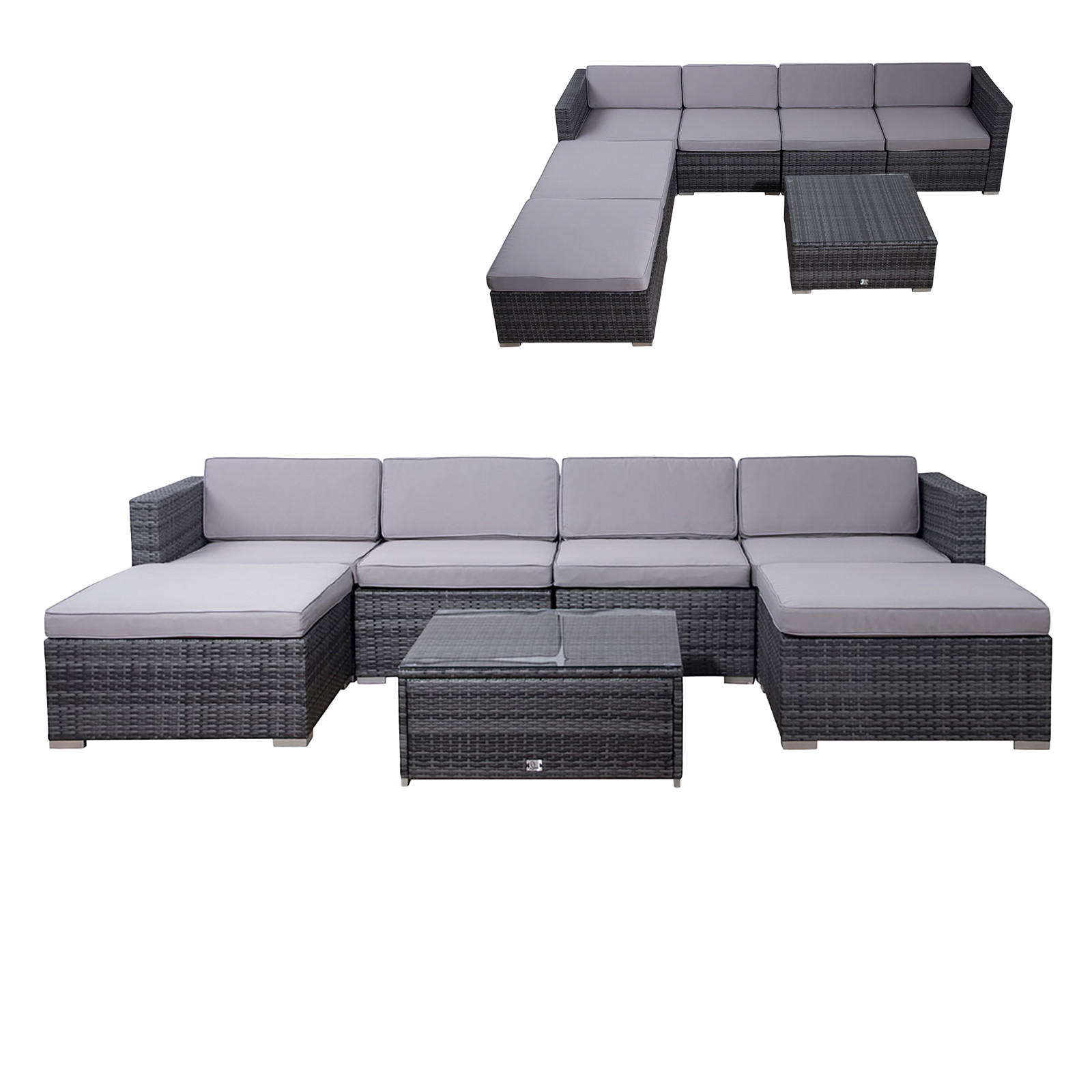 LUGANO Polyrattan Lounge Grau - Grau, Kunststoff - SVITA