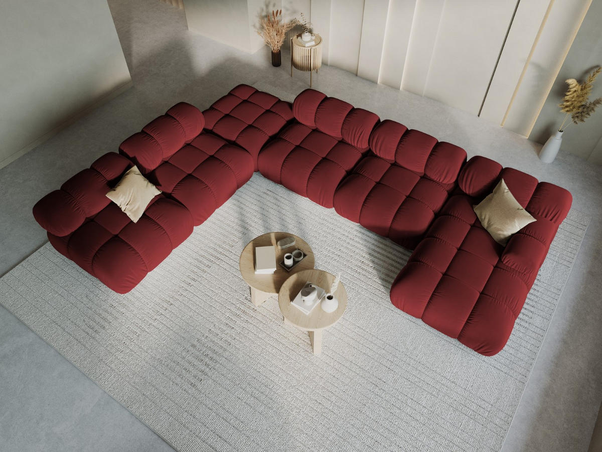 MODULARES-PANORAMASOFA links Bellis aus Samt dunkelrot 7 Sitzplätze - Dunkelrot, Textil (282/63/379cm) - Micadoni