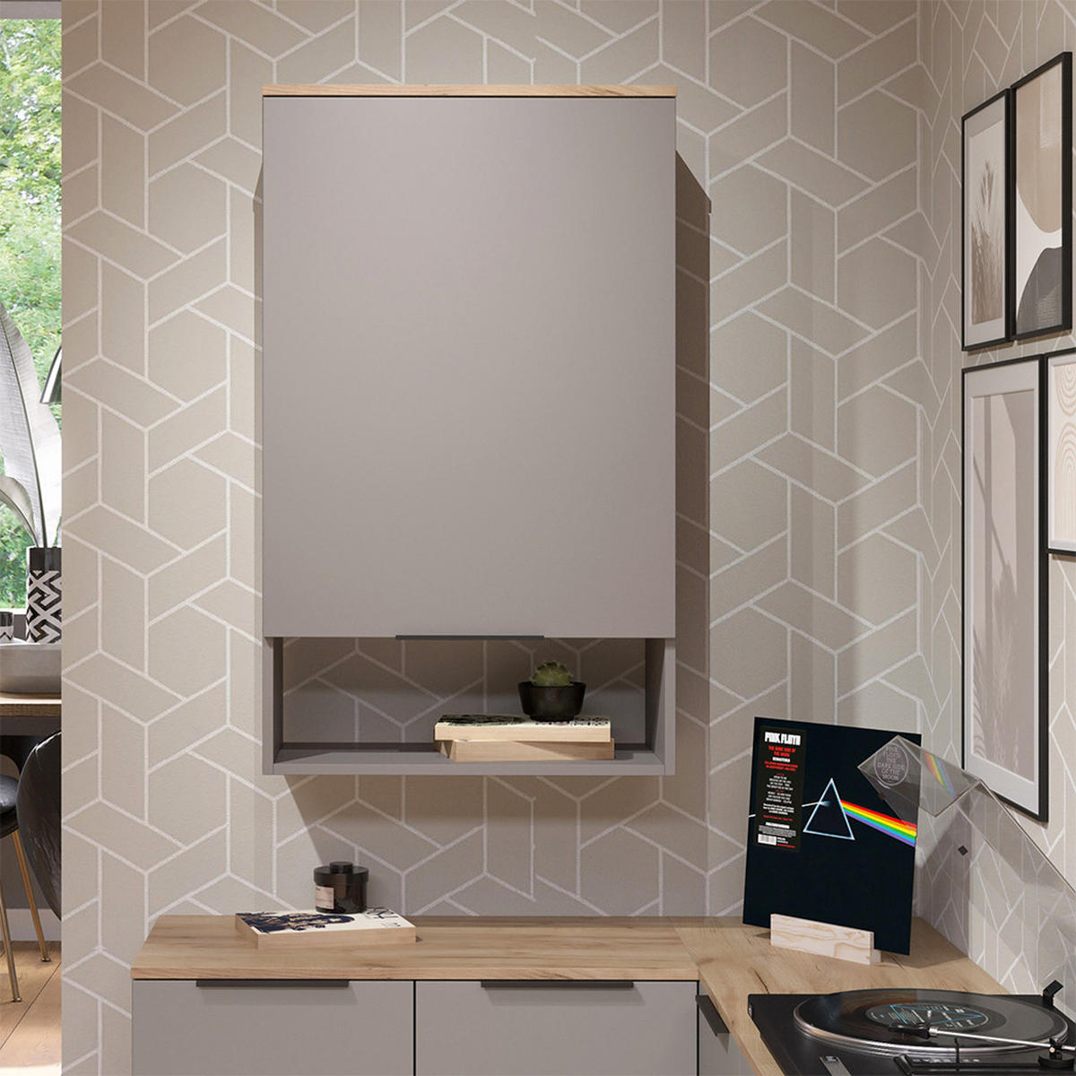 STĚNOVÁ POLICE Wido Greige - Sonoma dub/šedobéžová, kompozitní dřevo (60/100/30cm) - Vicco