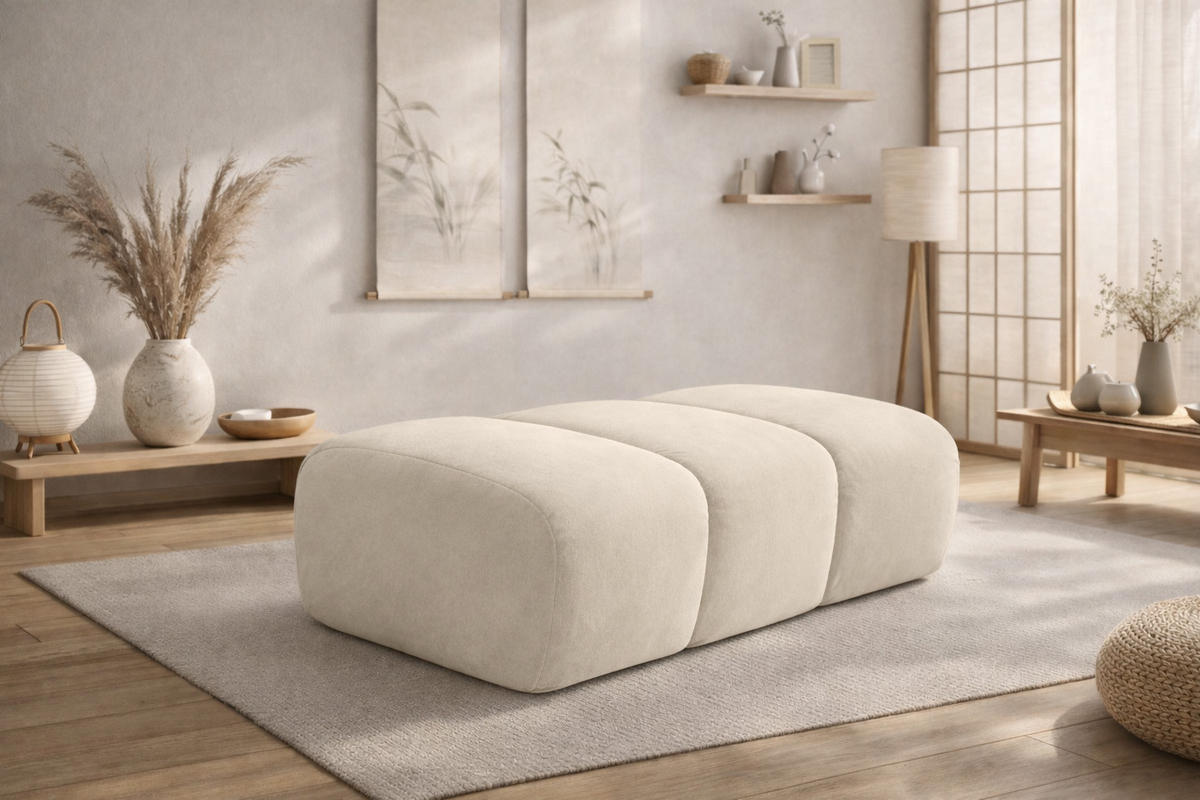 POUF modular, Veloursstoff Bluvel, Creme, CROISSANT - Creme, Holz (105/44/70cm) - Kaiser Möbel