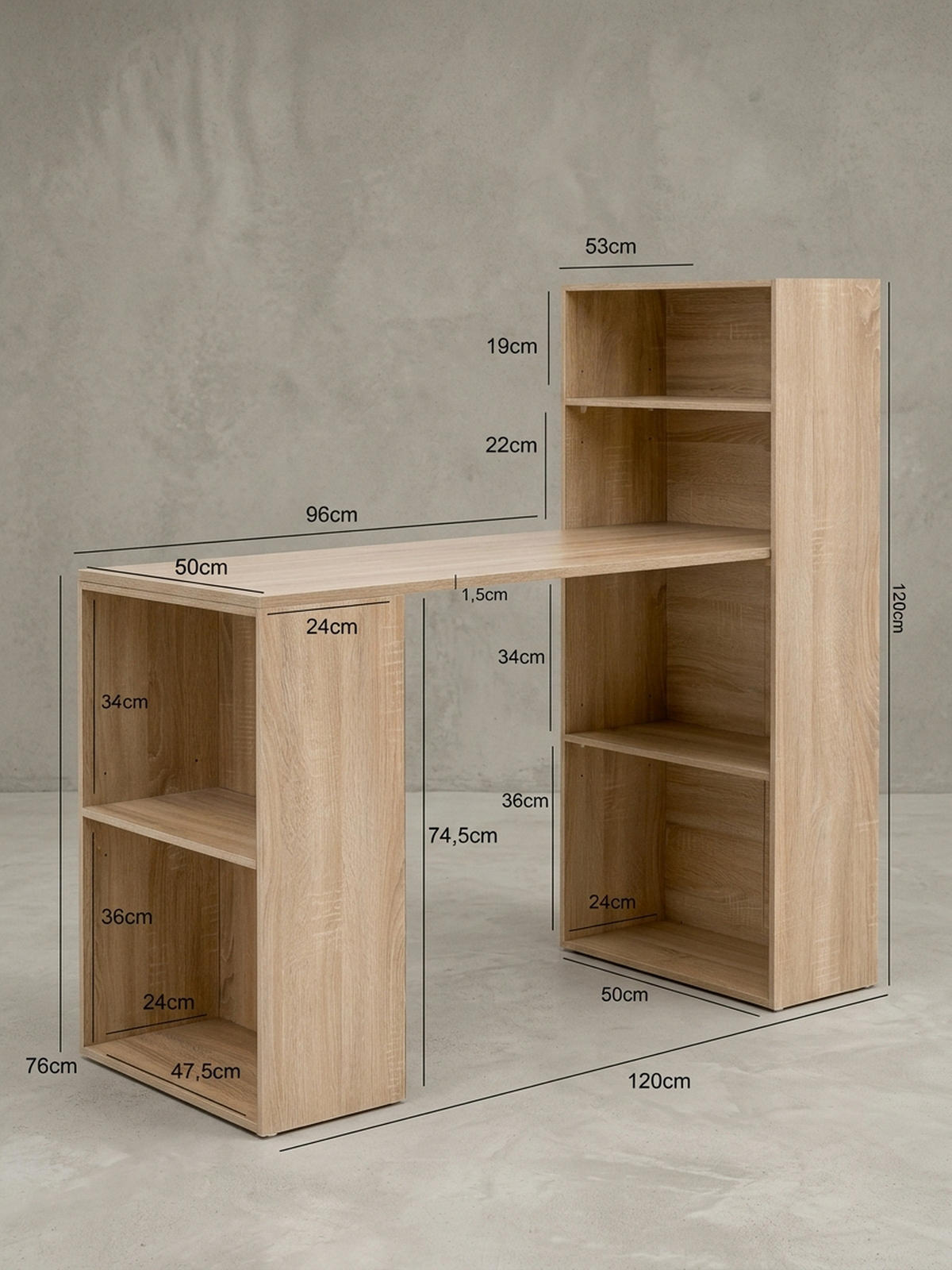 SCHREIBTISCH Mit Regal Variabel BRENTA, Beige 120x53x120 cm - Beige/Braun, Holz (53/120/120cm) - KADIMA DESIGN