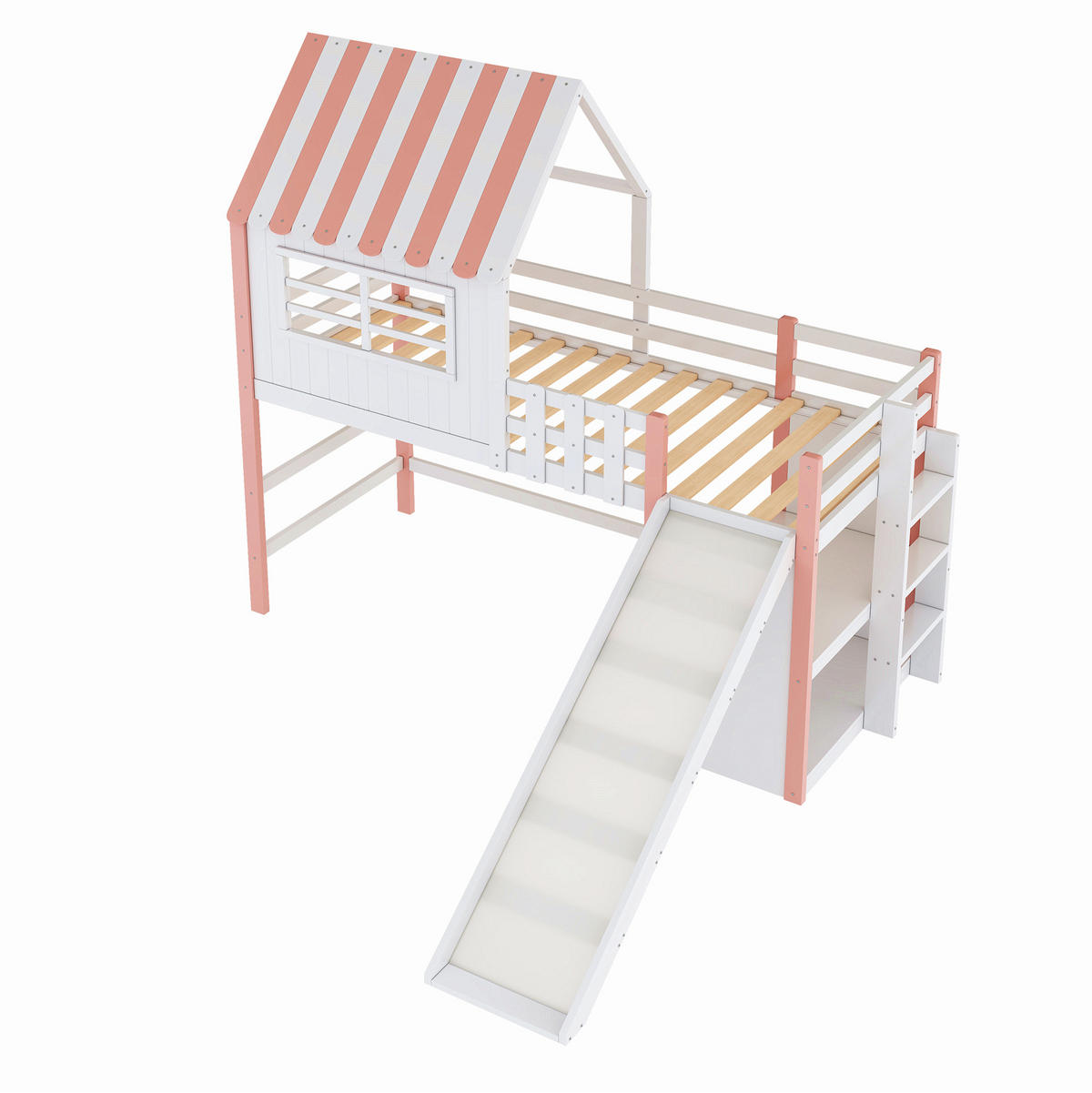 HOCHBETT 90/200 cm Rosa mit Rutsche, Stauraum und Spielbereich - Pink, Holz (90/200cm) - MIVRAY