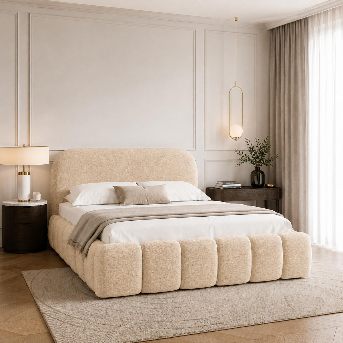 POLSTERBETT BELLURE mit Bettkasten 180x200,Doppelbett mit Stauraum,Lattenrost,Boxspringbett-Optik,ohne Matratze-Beige - Beige, Holz (180/200cm) - Furnistar