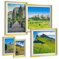 BILDER SET 5er Set - 50x50 cm & 20x30 cm & 40x60 cm Goldrahmen - Wasserfälle, Berge, Wolken, Herbst - Goldfarben, Kunststoff (40/60cm) - TULUP