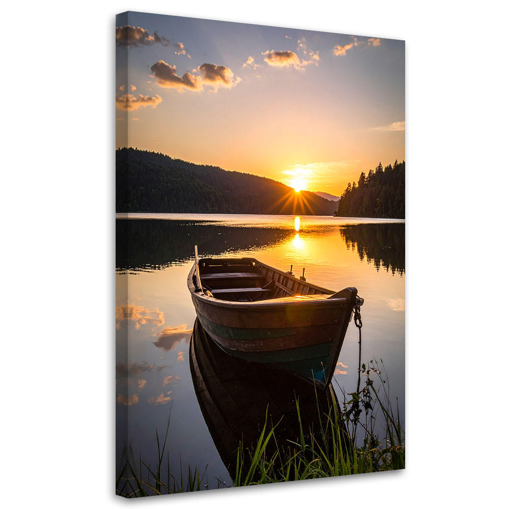 LEINWANDBILD See Boot Sonnenuntergang 70x100cm - Gelb, Textil (70/100cm) - Feeby