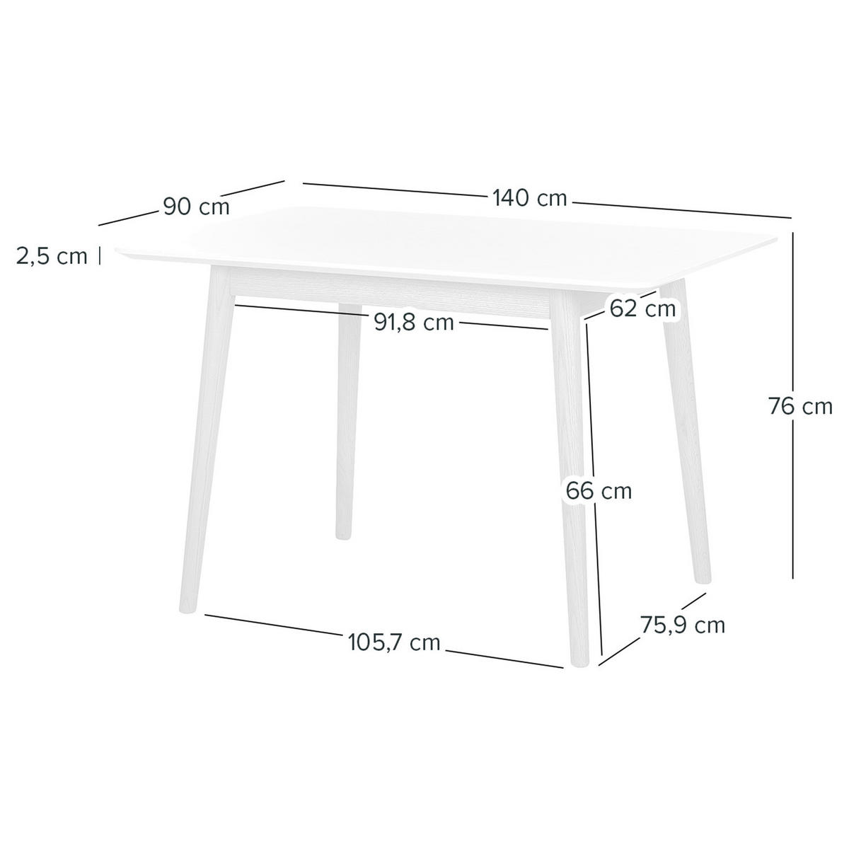ESSTISCH - Eiche teilmassiv - Weiß, Holzwerkstoff (90/140/76cm) - home24
