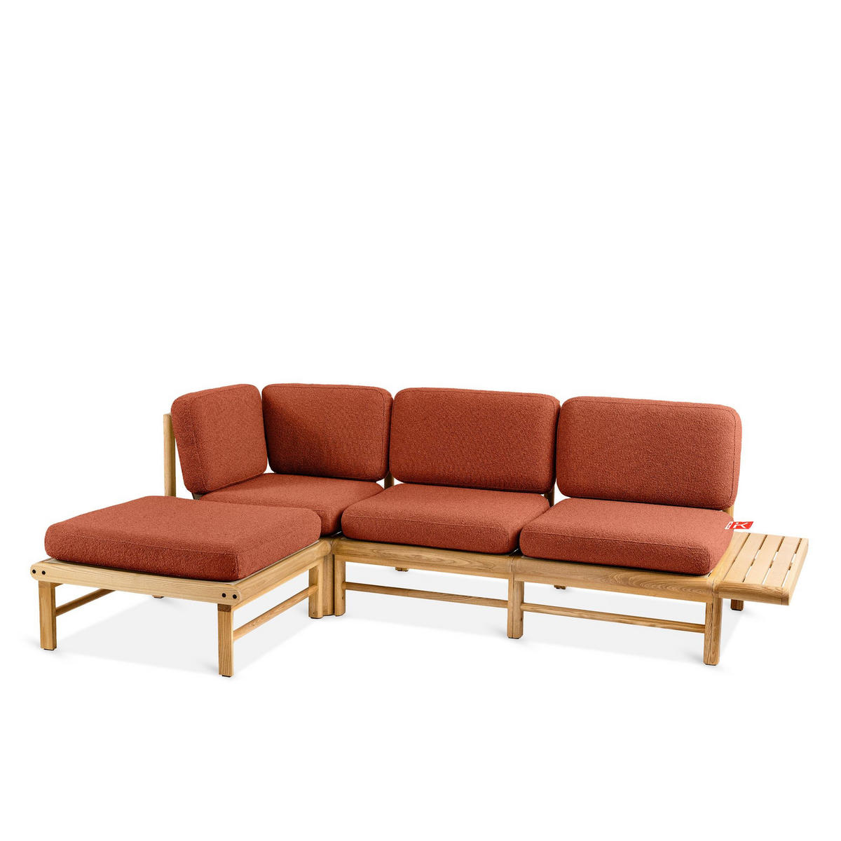 LOUNGESOFA ATREDA links - Orange, Holz/Textil (245/74/150cm) - KONSIMO®