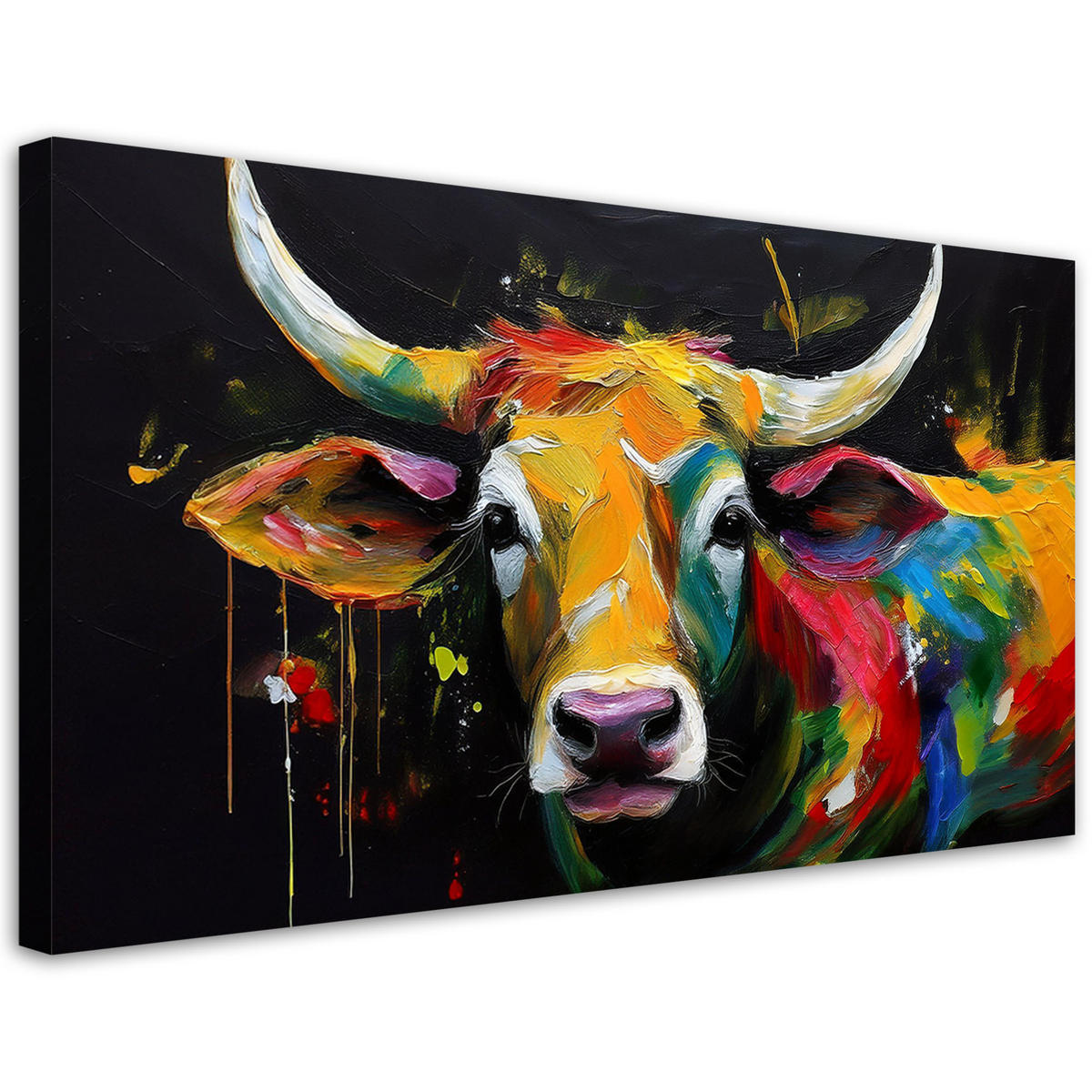 LEINWANDBILD Abstrakte farbige schottische Kuh - Multicolor, Textil (120/60cm) - Feeby
