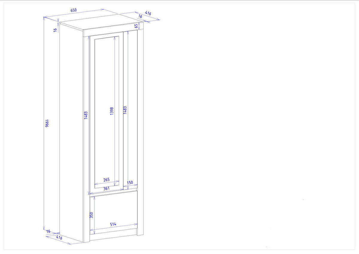 GARDEROBENSCHRANK I11 Kastanie & Fresko 65/200/42 cm - Grau, Holzwerkstoff (65/200/42cm) - Livojo