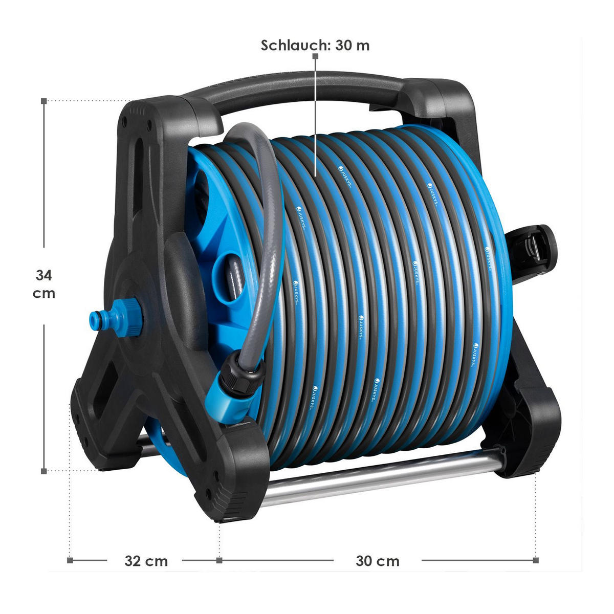 SCHLAUCHTROMMEL Basic blau / dunkelgrau Wasserschlauch & Multifunktionshandbrause - Blau, Kunststoff (3000cm) - Juskys