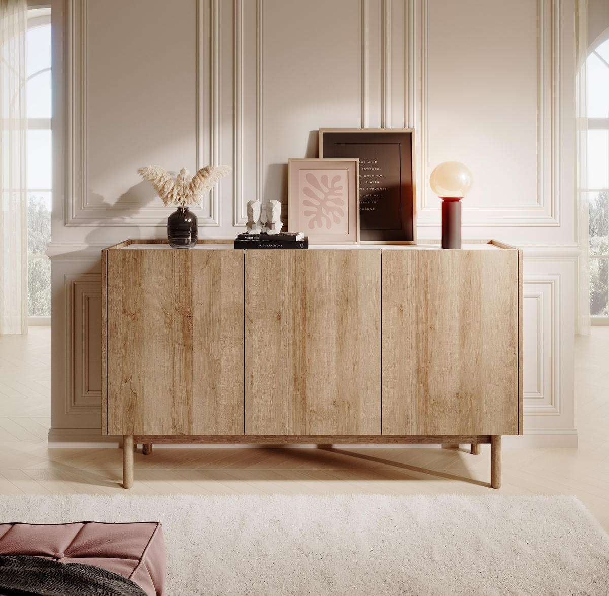 SIDEBOARD REVELSTOKE KOM2-3D Holzbeine Eiche - Eichefarben, Holz/Holzwerkstoff (144/83/37cm) - Komodee