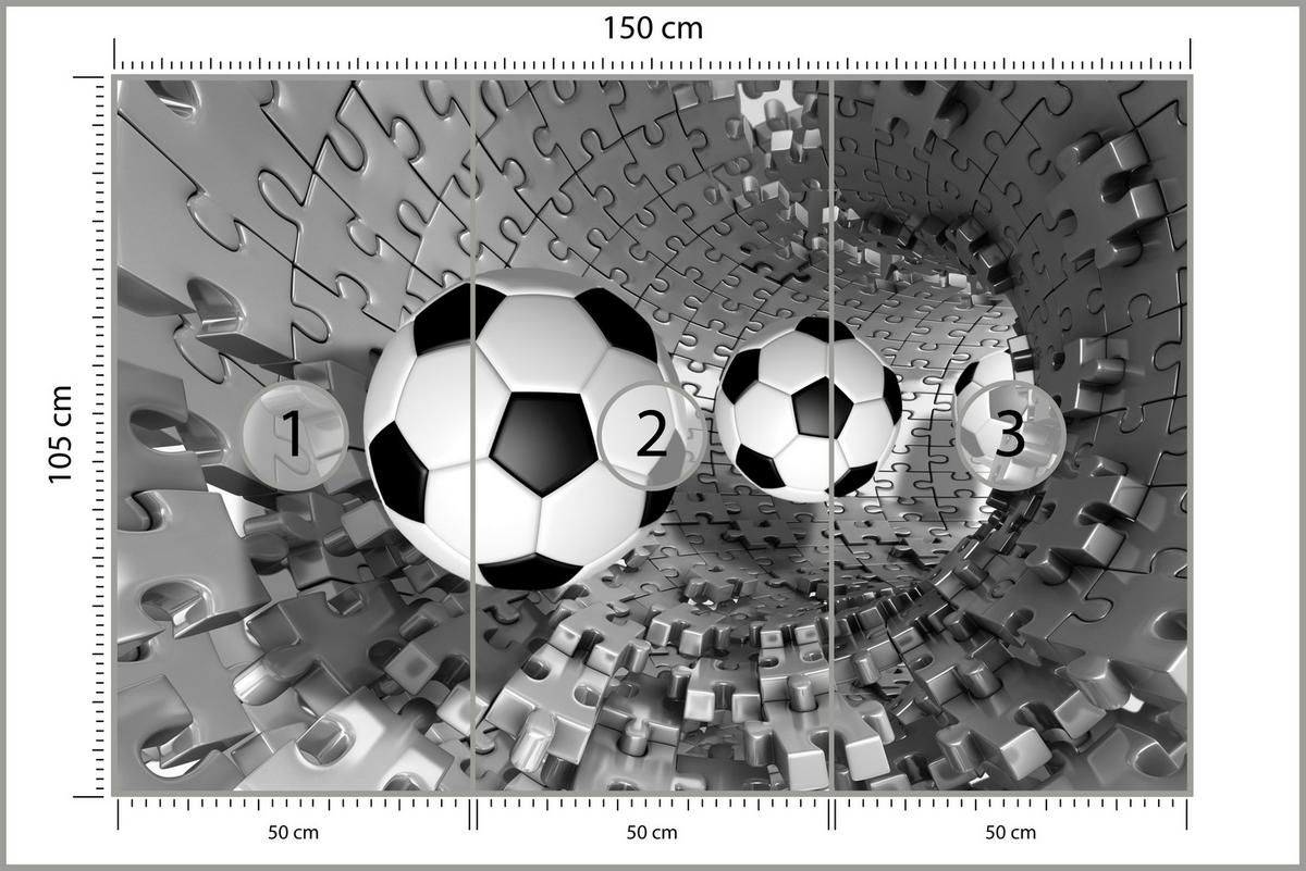 FOTOTAPETE für Wohnzimmer Fußball Puzzle Sport Abstraktion 150x105 - Schwarz/Weiß, Papier (150/105cm) - Muralo