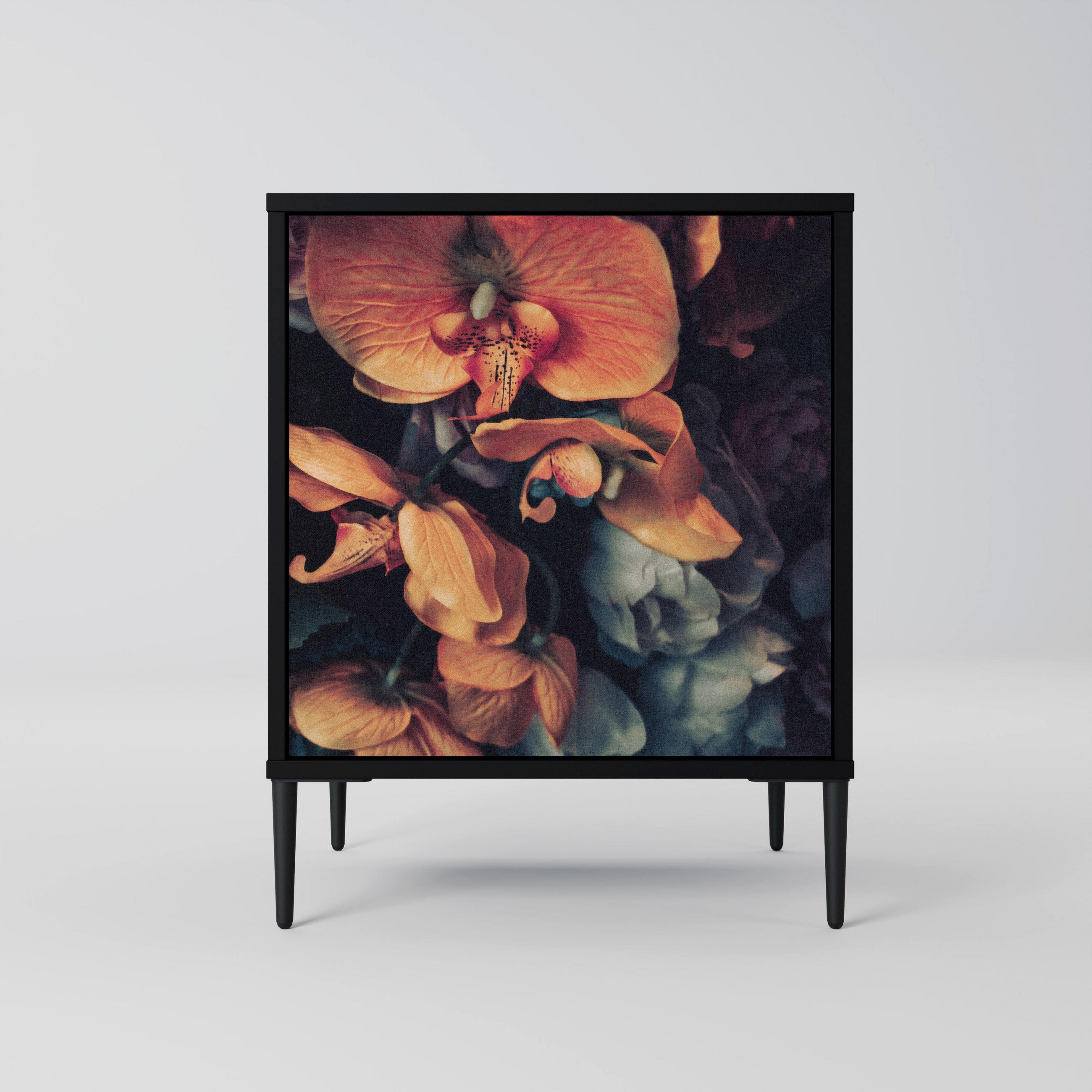 SIDEBOARD NEVERENDING BLOOM, Schwarz, 57,5x42x72,5 cm, Schwarze Metallfüße - Multicolor/Schwarz, Holzwerkstoff/Metall (57.5/72.5/42cm) - SpaceRebels