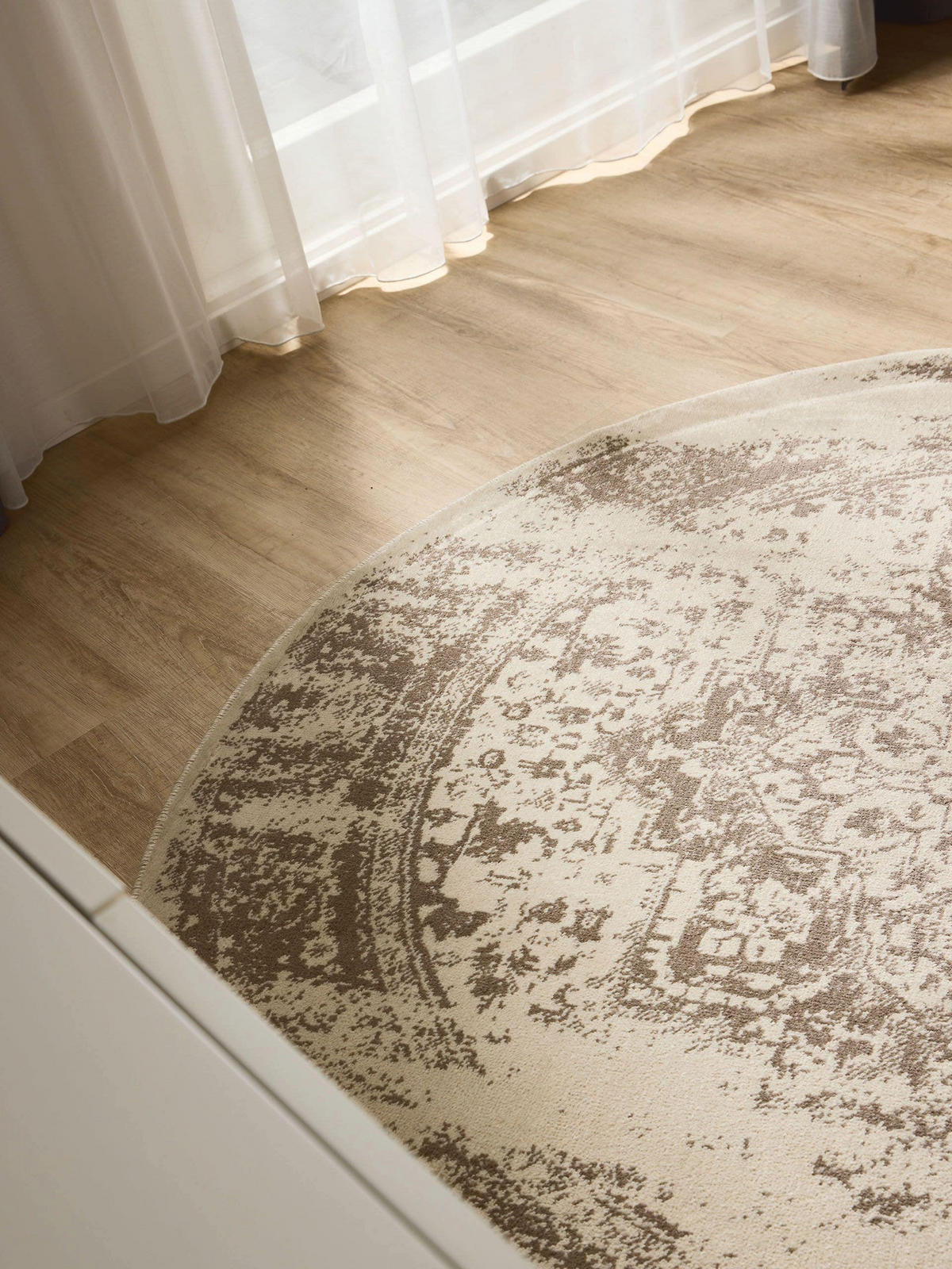 VINTAGE-TEPPICH Suki ø 120 cm rund - Creme/Braun, Kunststoff (120/120cm) - benuta
